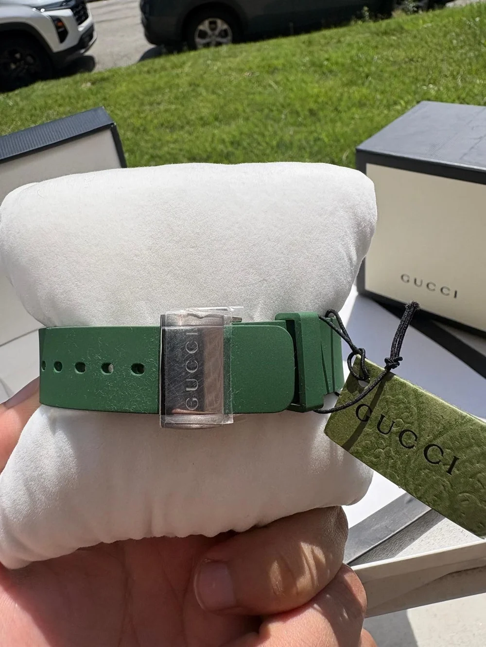 Gucci Men’s Green Rubber Strap Watch